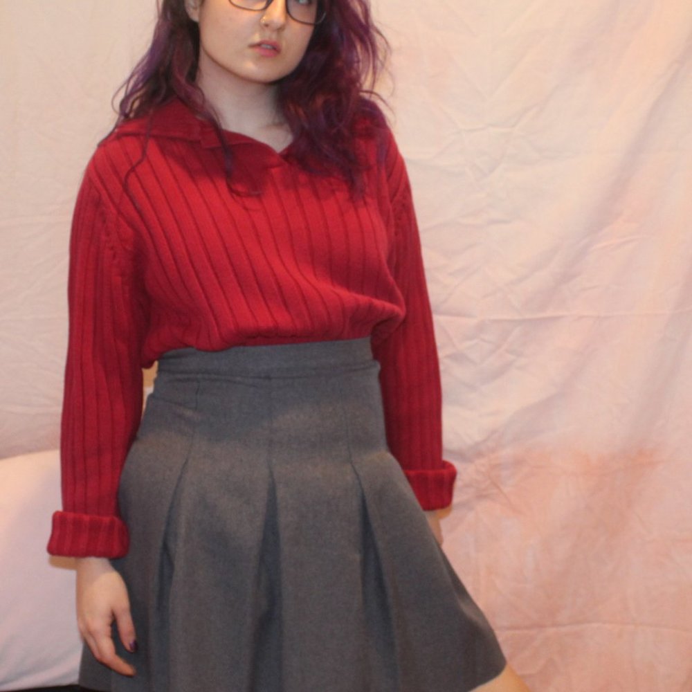 Red Split-neck Polo Sweater